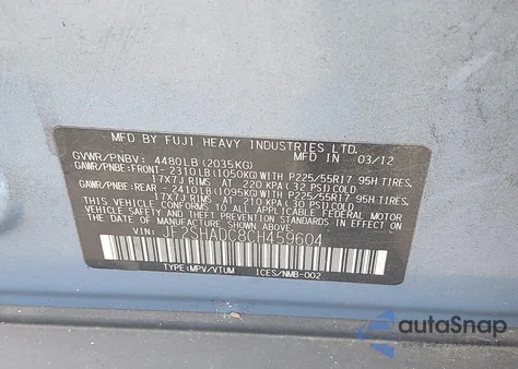 2012 Subaru Forester 2.5X Premium from USA, damaged, VIN JF2SHADC8CH459604